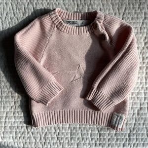 100% Cotton Pullover Crew Neck Star Design Blush Soft Pink Sweater